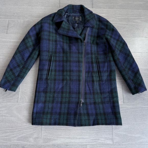 J. Crew 100% Wool Zippered Coat Black Watch Tartan 10 Plaid Academia Peacoat - Picture 12 of 16